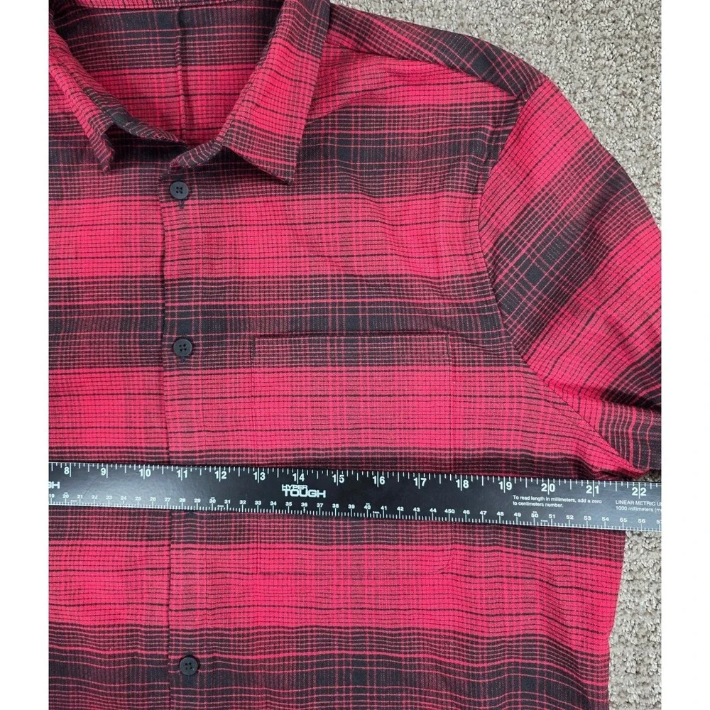 Lululemon Masons Peak Performance Flannel Mens Red Plaid Long Sleeve Shirt Sz XL